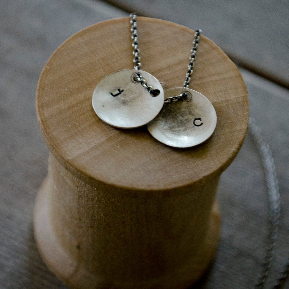 ASYMMETRICAL INITIAL Personalized Necklace (2-Disc), Couples's Necklace, Commitment Necklace, Mom's Necklace