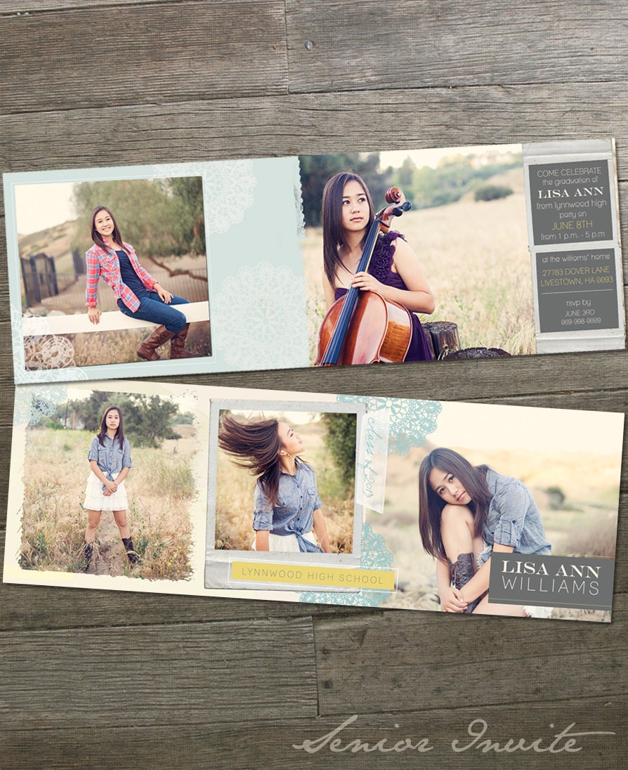 Fresh Lace - 5x5 Tri Fold Senior Announcement Card Template