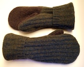 Camo Green and Brown Men's Mittens: warm, recycled wool lined with soft  fleece.  Men's Medium.