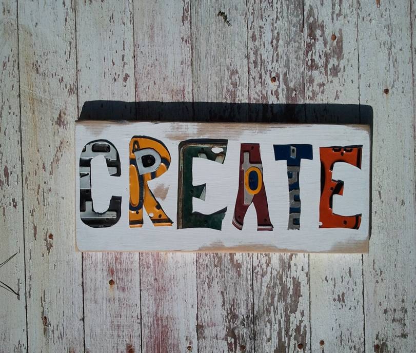 White Red Yellow Blue Green License Plate Sign Create Custom Sign Recycled Art Company Made to Order Personalized