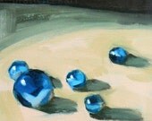 blue marbles still life original oil painting by moulton 6 x 6 inches on canvas prattcreekart