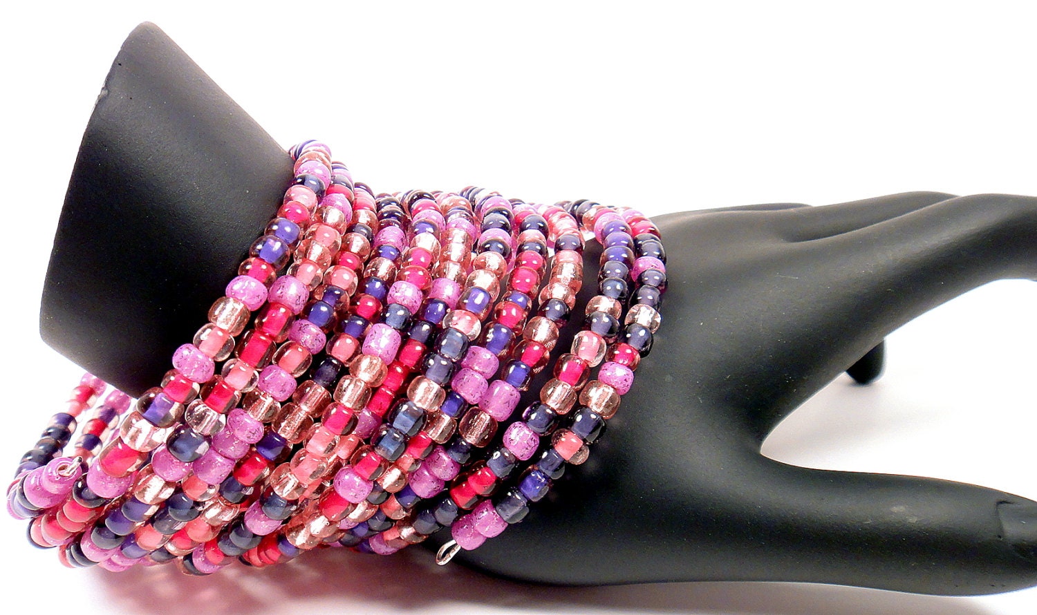 Pink Purple Cuff, Multi Layer Bracelet, Fiesta Bracelet, Pink Slinky Bracelet