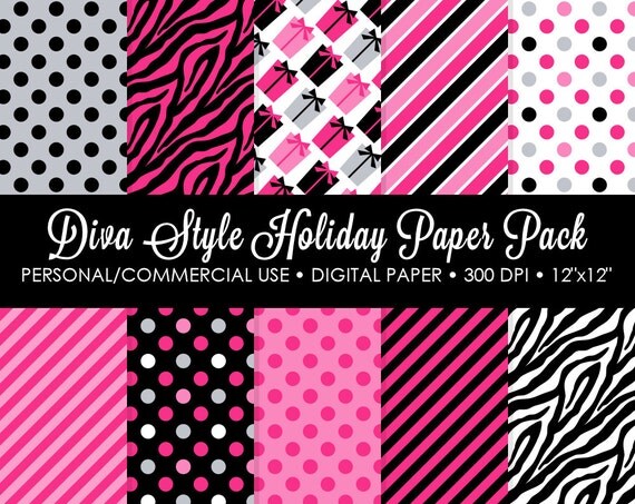 Diva Style Holiday Digital Printable Paper Pack - For Commercial or Personal Use Il_570xn