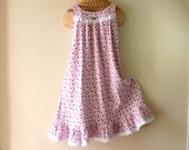 SUMMER NIGHTGOWN, Size 4, Size 6, 100% Cotton Interlock Knit, Heart Eyelet Trim, Pajamas, Ready to Ship