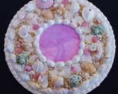 SPRING SALE 10% OFF  Seashell Mosaic Picture Frame Round Shabby Chic Beach Decor