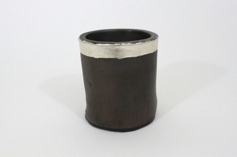 Small Silver Band Votive in Midnight Stone and White Gold