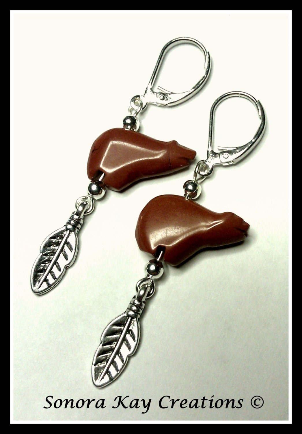 Zuni Bear Earrings Red Jasper