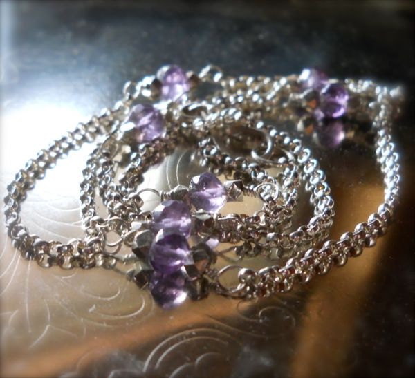 Sterling Silver and Amethyst Beaded Chain Necklace