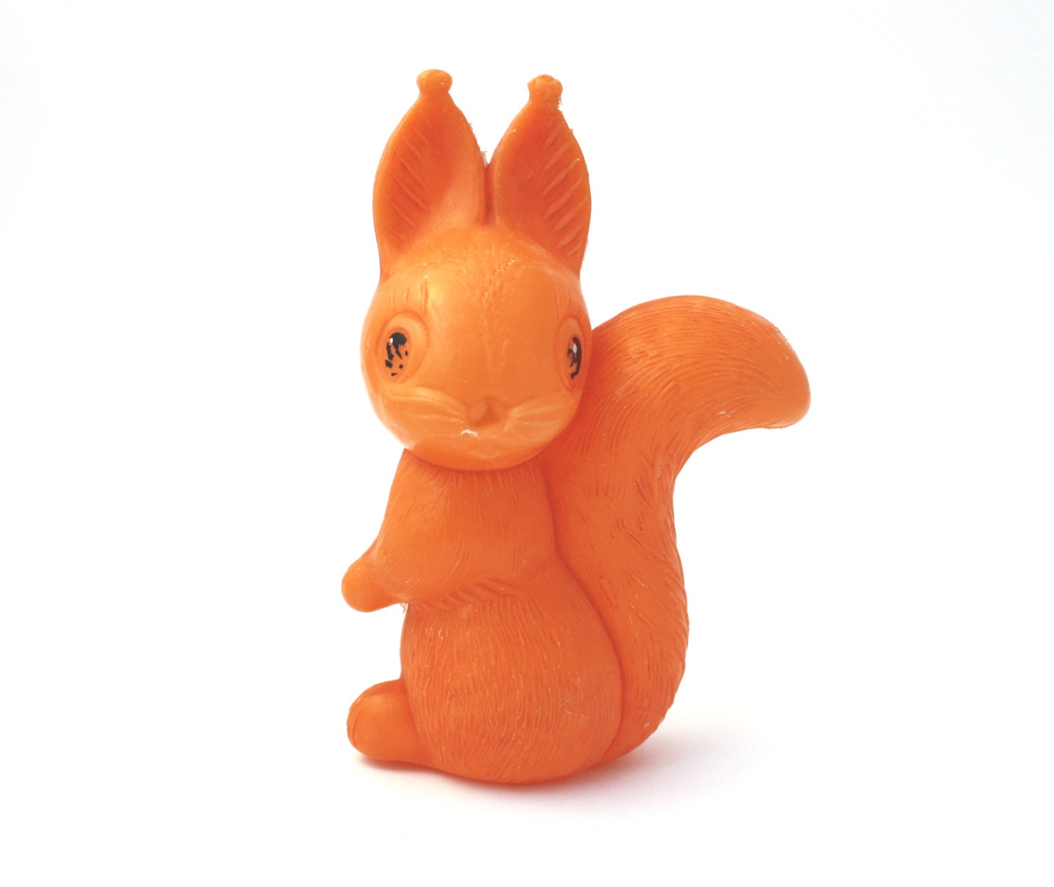 Squirrel toy, vintage plastic orange squirrel, orange toy, soviet toy