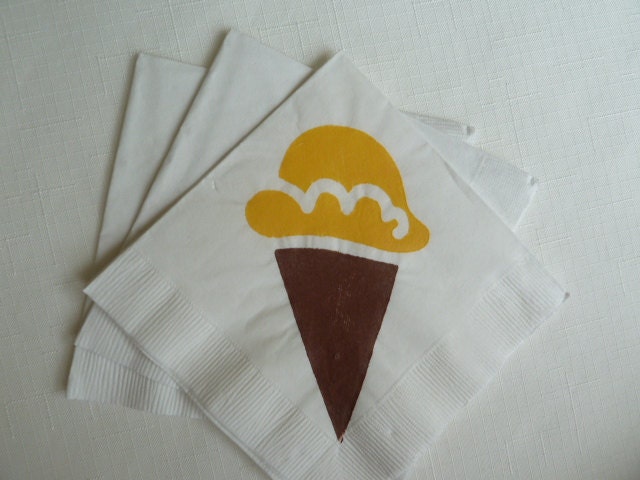 Ice Cream Cone Paper Cocktail Napkins - Yellow and Brown