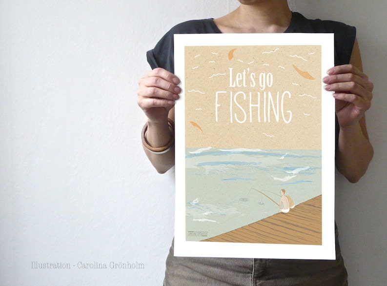 Let's Go Fishing - Graphic Art Print 8x12'