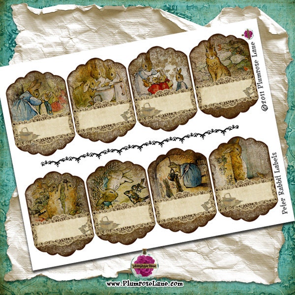 Peter Rabbit Digital Labels/Tags - set of 8 - Instant Download