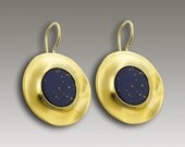 24k gold plated modern earrings with lapis stones, September birthstone - Starry Night
