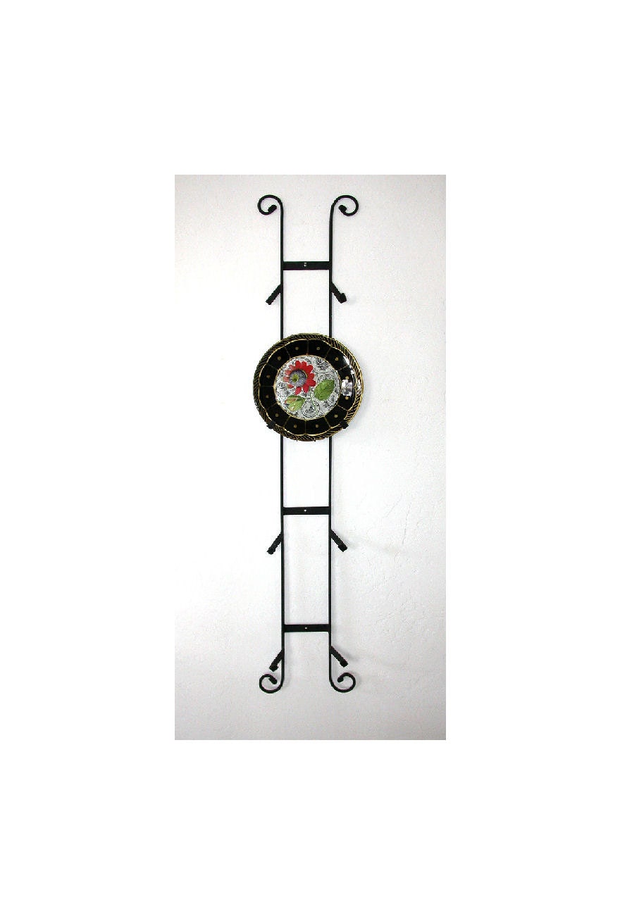 Vintage Plate Rack for Wall Wrought Iron Black Holds 4