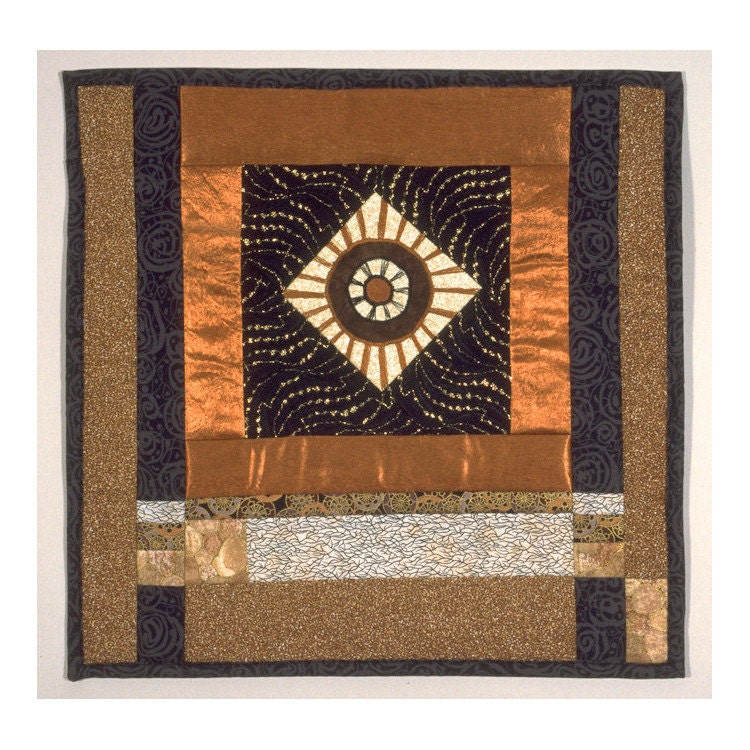 Original Art Quilt - Torri Gate Geometric Abstract Patchwork Wall Hanging Black Medallion