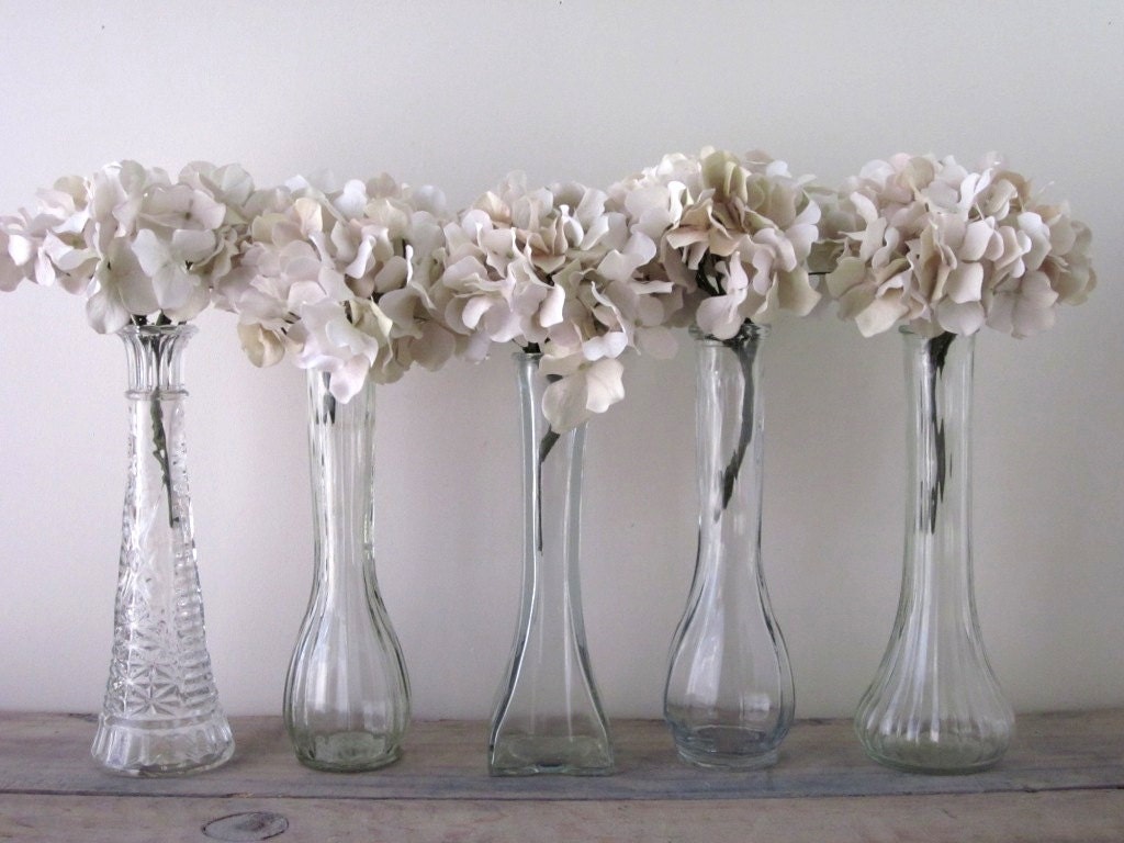 Set of Five Vintage Clear Glass Bud Vases - Instant Collection