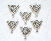 Antique silver plated elegant leaf 3 ring connector stamping lot of (6) - FN199