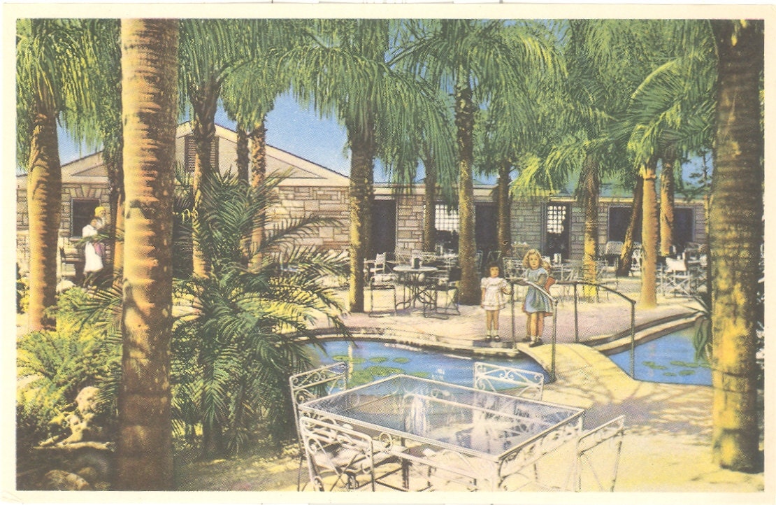 Vintage Florida Postcard - Indian Rocks - Children Palm Gardens Garden Dining Room Indian Rocks Fruits near Largo