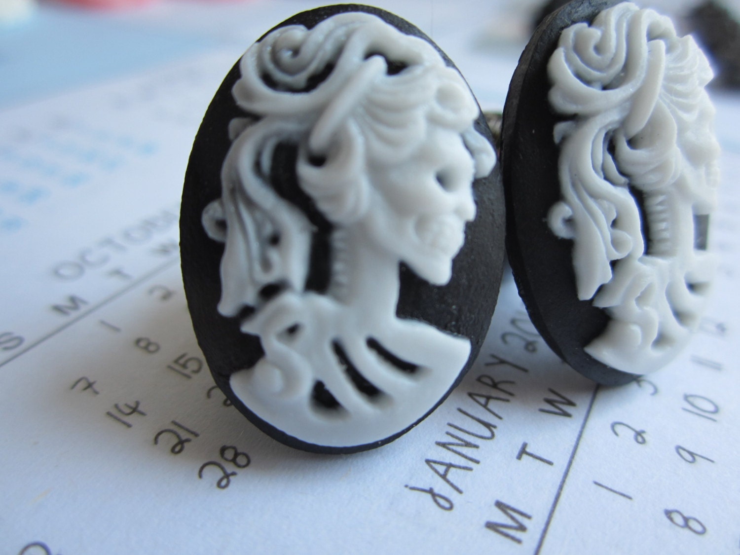 Plugs-Gauges-Black and White Lolita Skulls