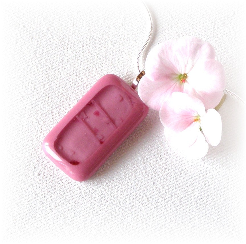 Dusty Rose Fused Glass Pendant Necklace - Fused Glass Jewelry - Pink Rectangular Glass