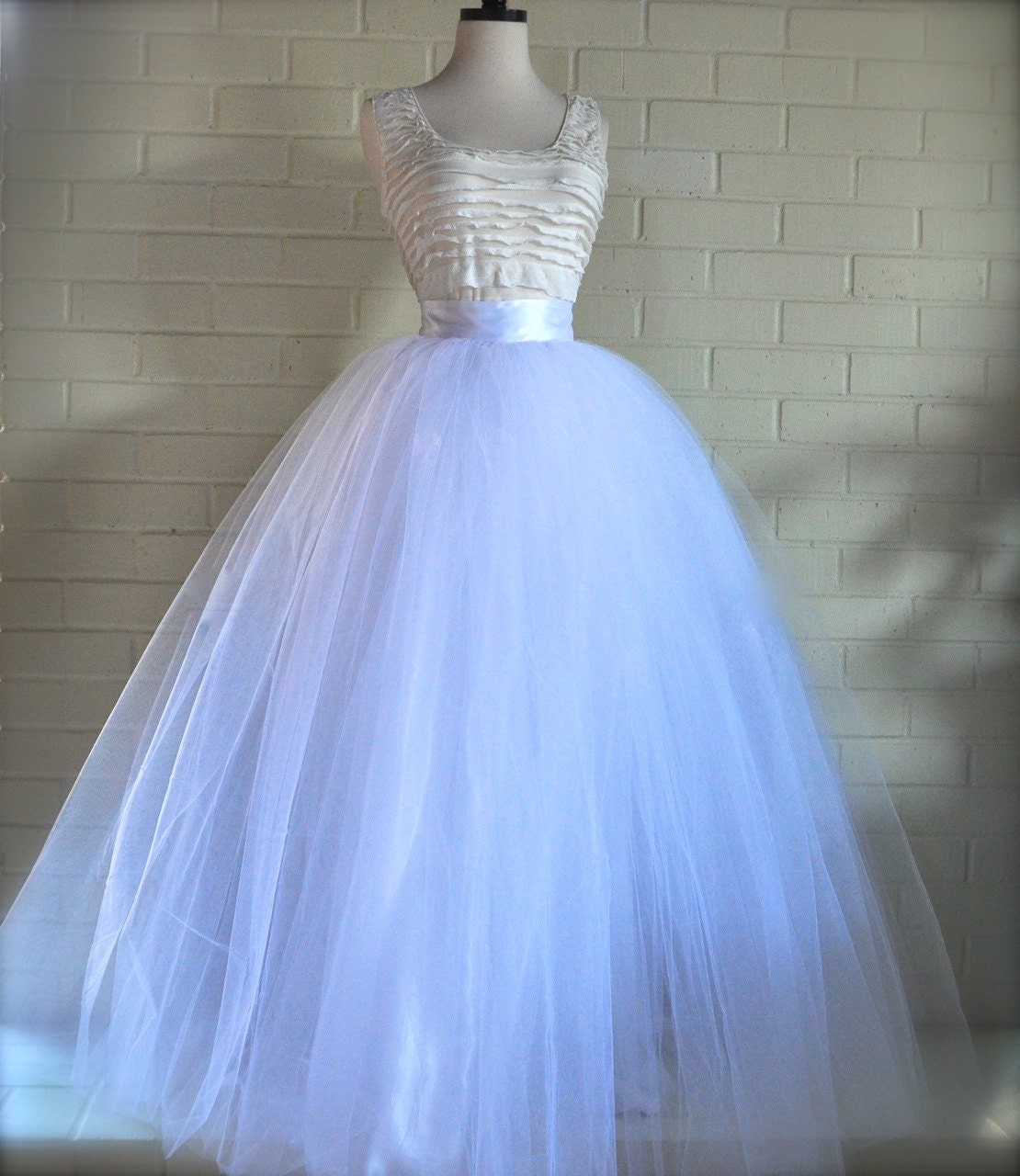 Full length white full length skirt. White tulle lined in white satin for women. Weddings and formal wear.