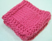 Knit Mini Washcloths, Pima Cotton, Spa Mini Face Cloth Set, Hand Knit Face Scrubbies, Colorfast, Zinnia Pink, Fuchsia Pink