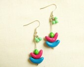 SUMMER SALE Geo Sailboat Earrings in neon - handmade polymer clay in hot pink, blue, mint beads