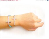 SUMMER SALE Sideways Cross Bracelet - Rhinestone Pave Cross Sideways Handmade Bracelet on Chain