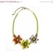 SUMMER SALE Flower Statement Necklace, Green, Amber Brown, Grey - Handmade Beaded Necklace