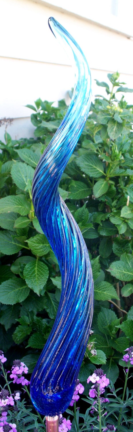 Hand Blown Glass Art Garden Crystal Blue Sculpture Finial Outdoor Decoration Oneil 3637 23"