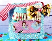 Retro Diner Tote Glamping Ruffles Bow Pockets Donuts Frilly Pink and Blue Handbag