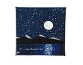 Miniature 3x3 Square Night-time Landscape Signed and Dated ORIGINAL Acrylic Painting
