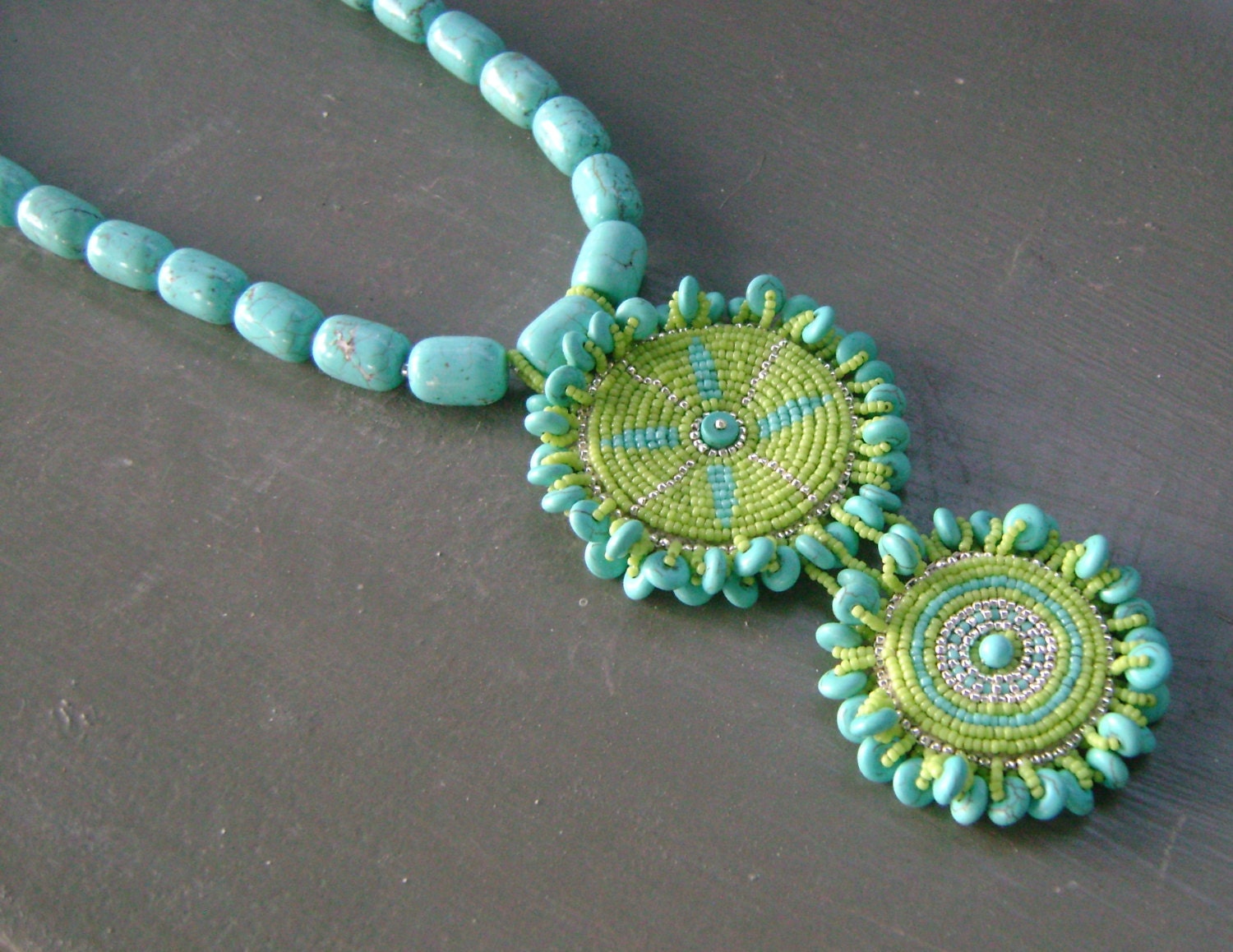 Turquoise and Green Beaded Necklace