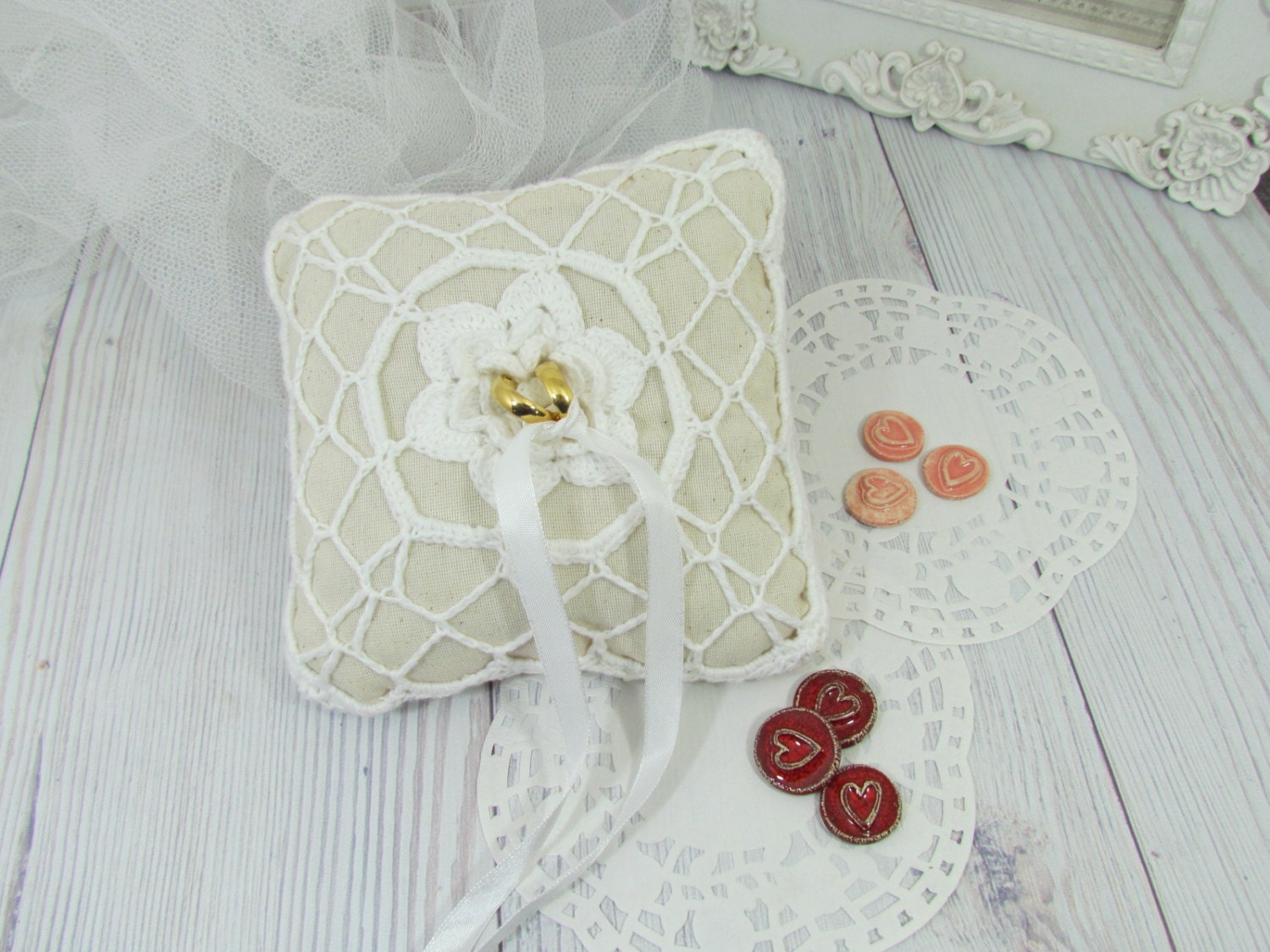 Crocheted Ring Bearer Pillow, Handmade Ring Bearer Pillow, Wedding Accessories