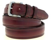 Men's Domed 1 1/4" Burgundy Latigo Leather Belt With Double Loops Brushed Nickel Buckle Made In USA