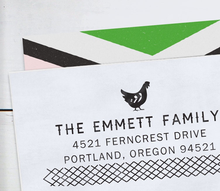 Custom Address Stamp - Self Inking Rubber Stamp - Farmhouse Chicken 2