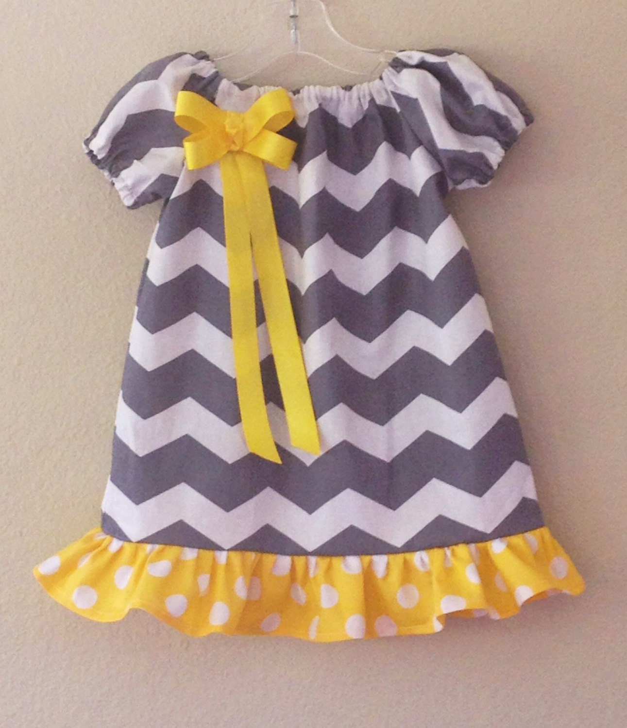 Gray and Yellow Chevron Peasant Dress