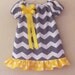 Gray and Yellow Chevron Peasant Dress