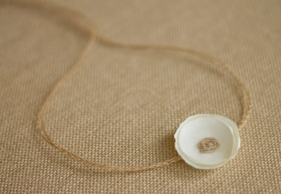 FIONA. Ivory. Off white Tieback. Organic. Newborn. Photo Prop. Headband. Fabric Flower. Yellow.