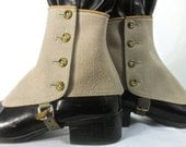 Vintage Hand Tailored "Imperial Spats"-Wool Military Spats w/Leather Straps & Bone Buttons