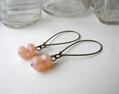 Palest Pink Opal Earrings.  Aged Brass.