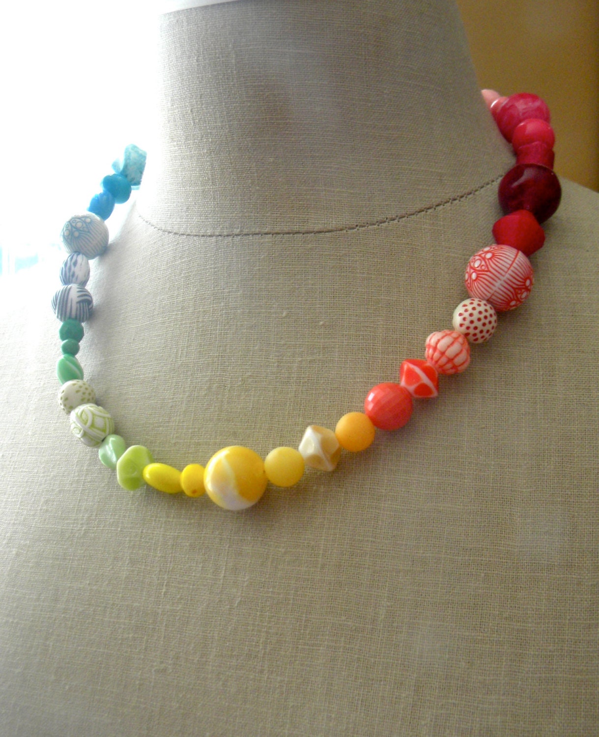 Vintage Rainbow Necklace.  Lucite and Glass Beads.