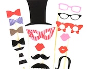 Bright and Fun Photo Booth Props Party Pack Set of 16 Wedding Photo Booth Props Party Decorations Party Supplies Masks Glasses Mustache
