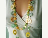 Double Strand Necklace, Mother of Pearl, Citrus, Long, bohemian necklace, bohemian jewelry, orange, yellow, green, spring, summer fashion