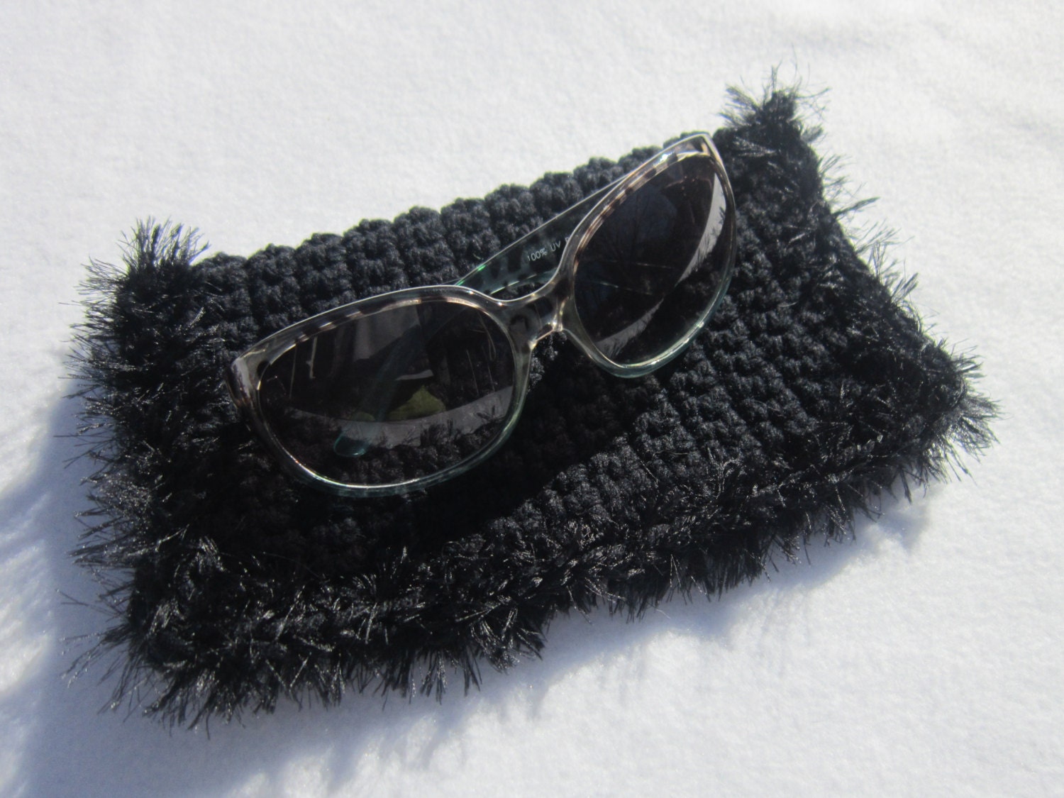 Black Furry Crocheted Sunglass  or Glasses Case