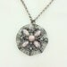 Silver Filigree and Large Pink and Gold Flecked Confetti Pendant Necklace