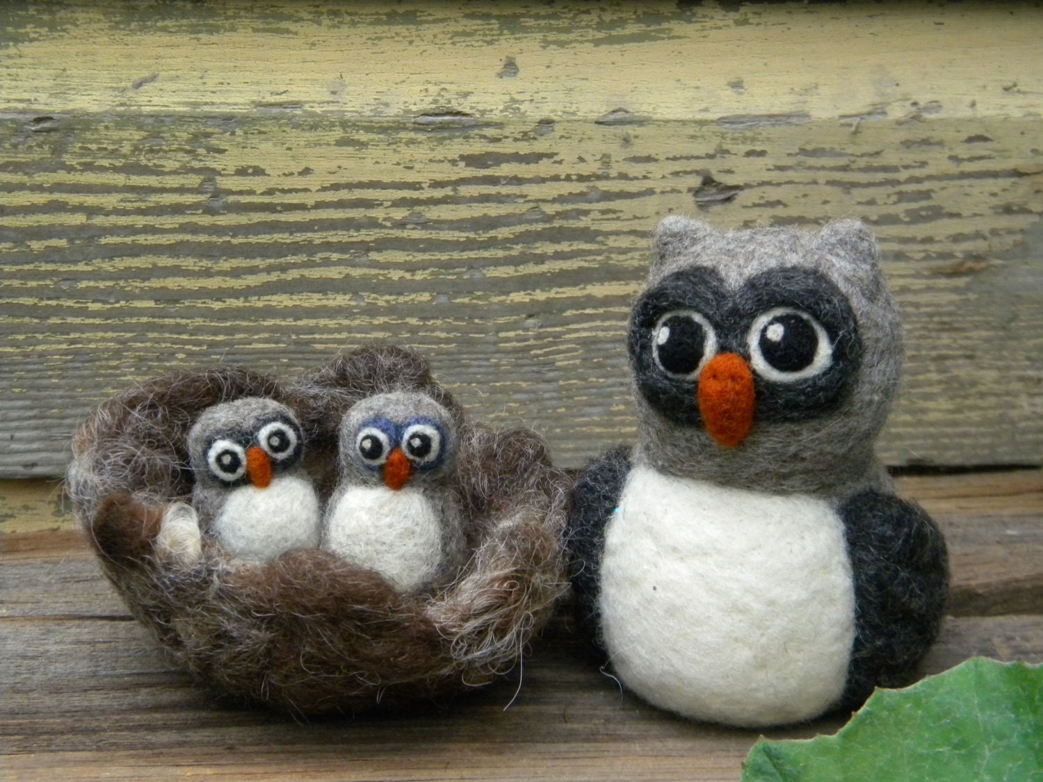 Owl and Babies with Nest/ Needle Felted Waldorf style toy