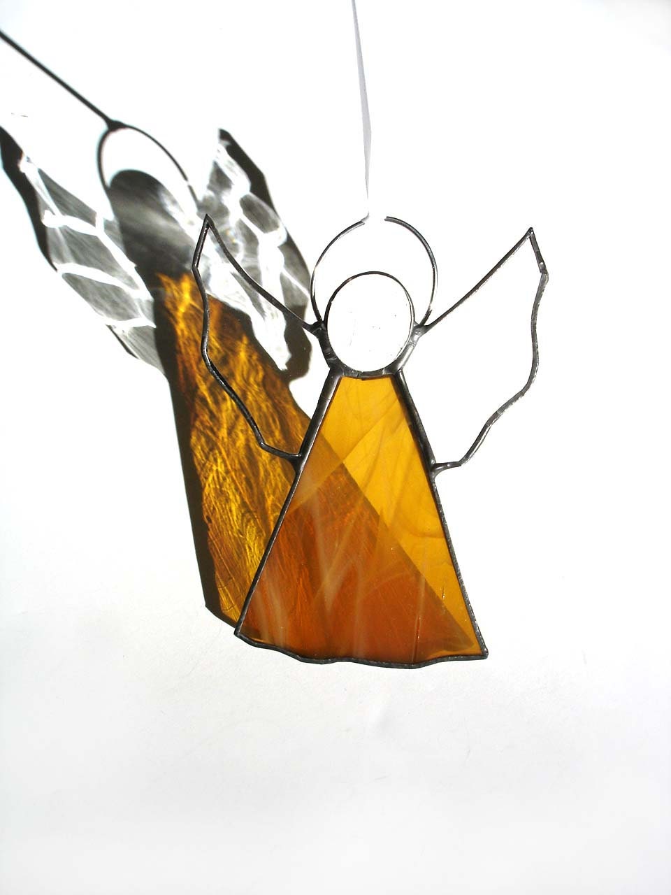 Stained glass angel suncatcher golden yellow amber gift under 25 christian faith