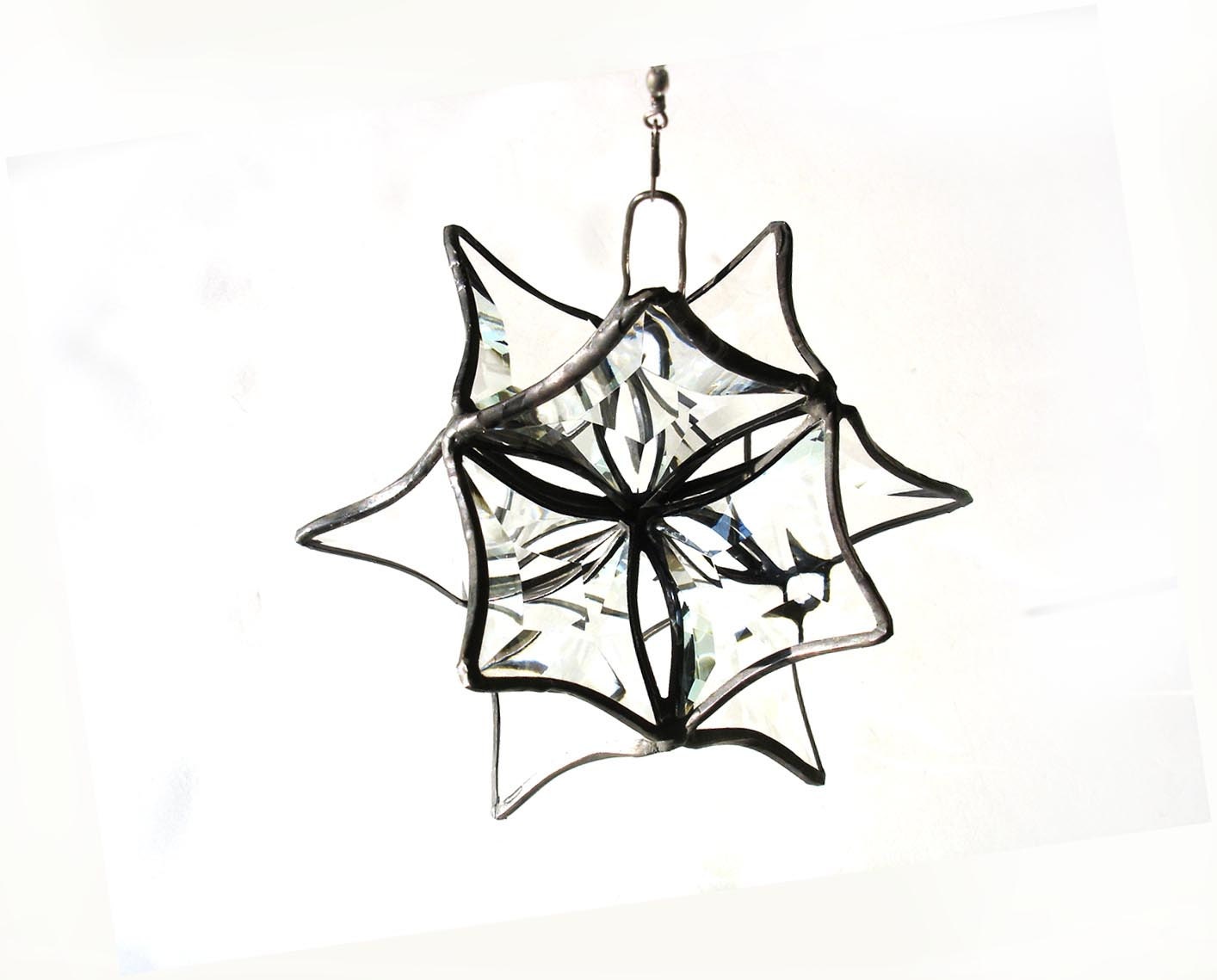Stained glass bevel suncatcher star orb, geometric modern contemporary swivel 3-D window art