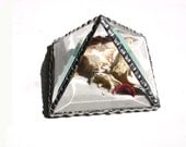 Decorative stained glass beach scape pyramid summer home decor seashells sand dollar driftwood
